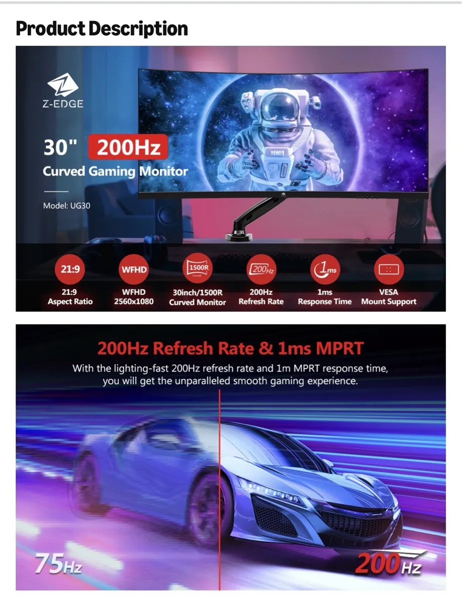 Z-Edge 30Inch Ultrawide Curved Gaming Monitor - Image 3