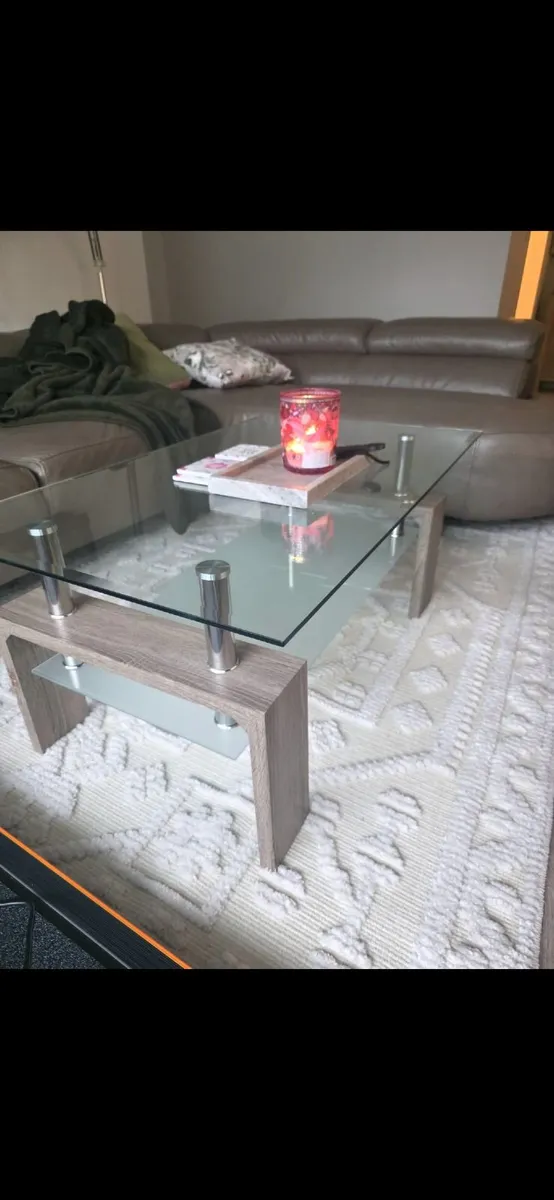 Glass walnut coffee table - Image 1