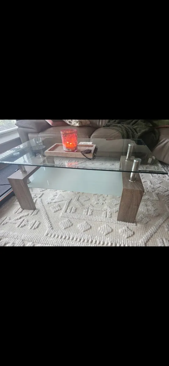 Glass walnut coffee table - Image 4