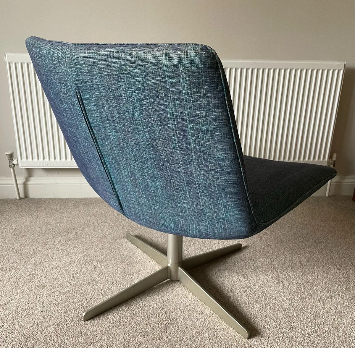 Modern Swivel Lounge Chair — Blue Fabric - Image 2