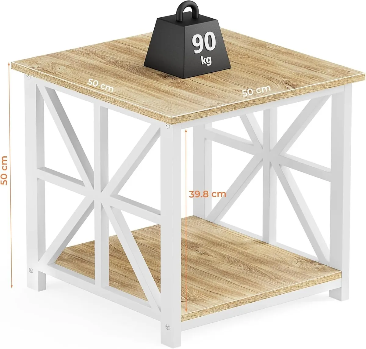 Side Table 50cm End with 2-Tier Storage Shelf - Image 3