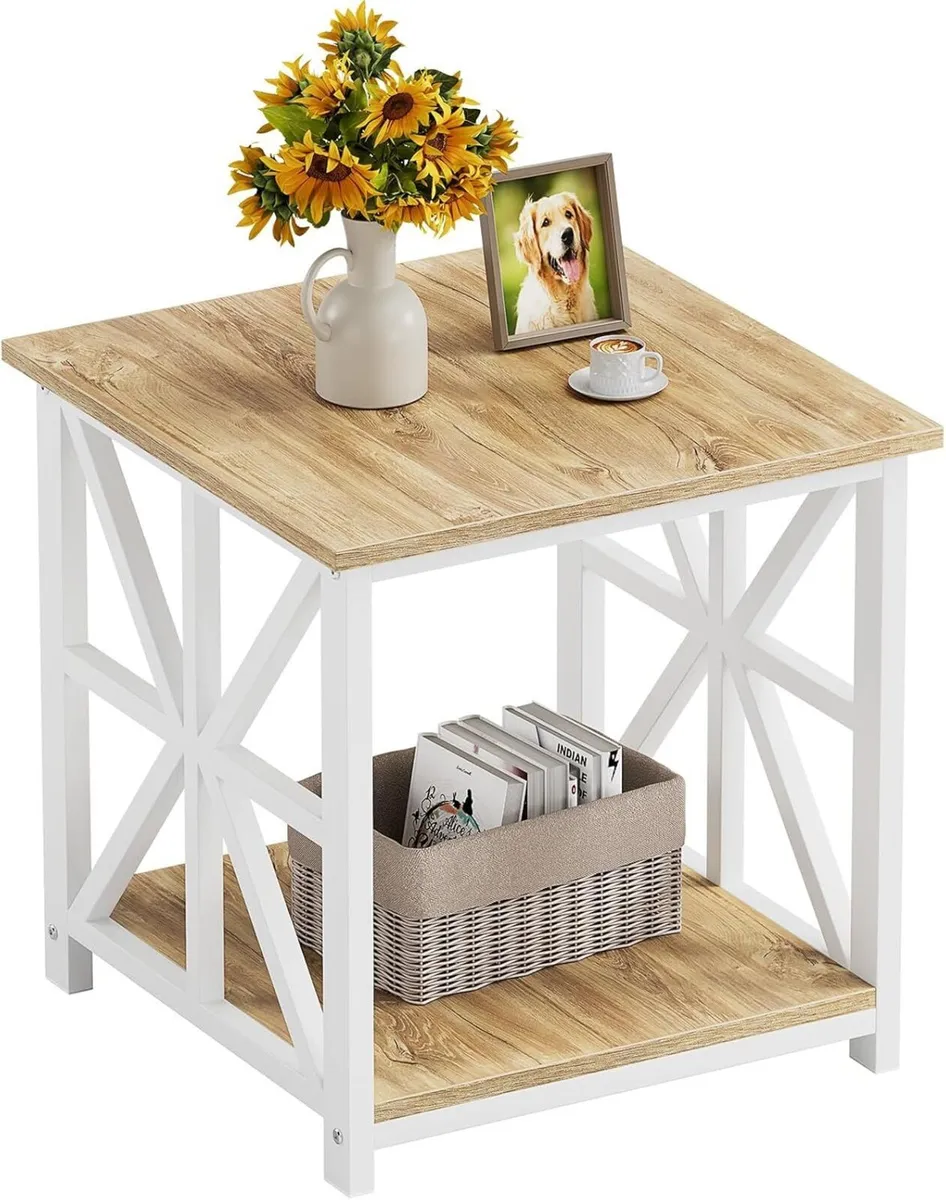 Side Table 50cm End with 2-Tier Storage Shelf - Image 1