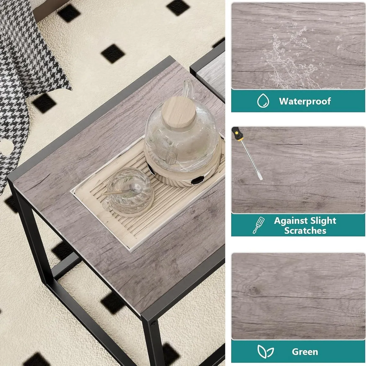 Nesting Coffee Table Set of 3 End Tables Metal - Image 4