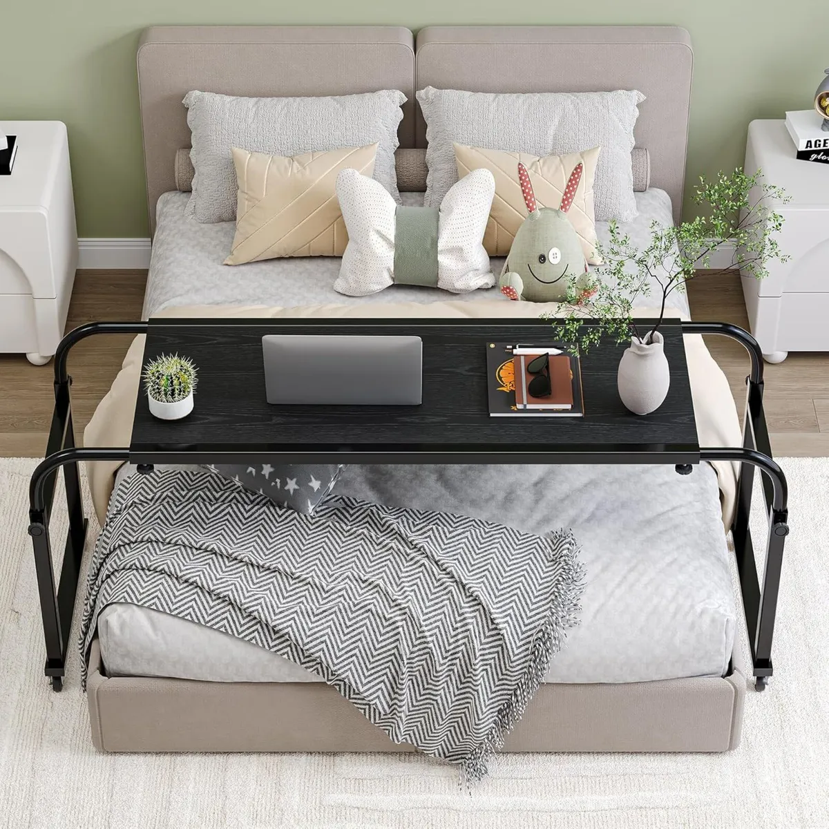 Bed Table Overbed Adjustable with Wheels Hospital - Image 1