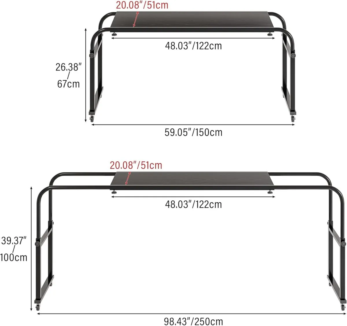 Bed Table Overbed Adjustable with Wheels Hospital - Image 2