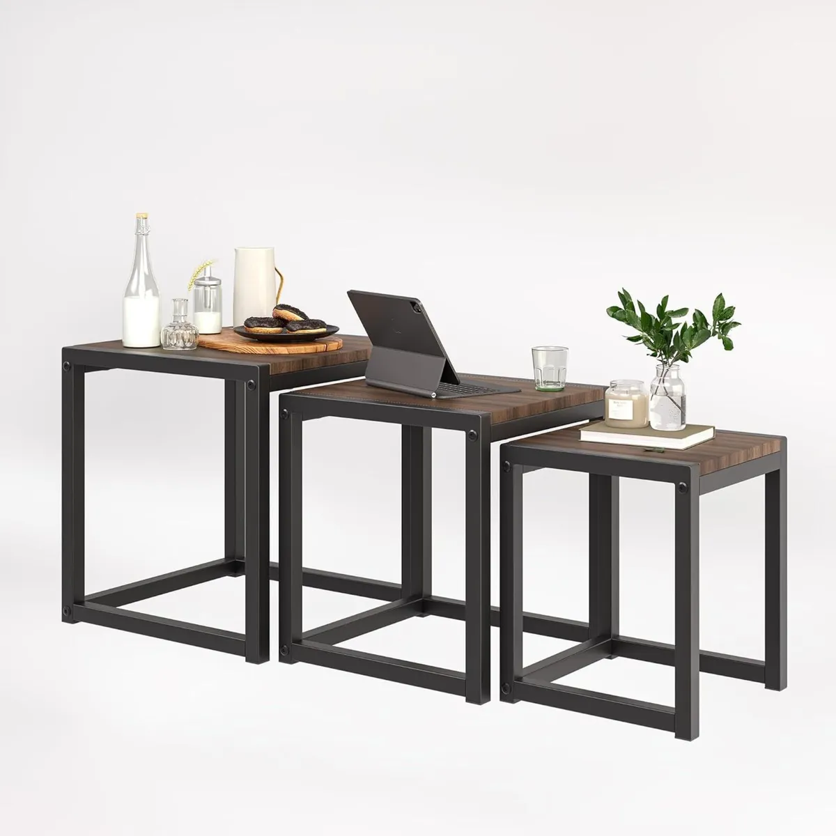 Nesting Coffee Table Set of 3 End Tables Metal - Image 1