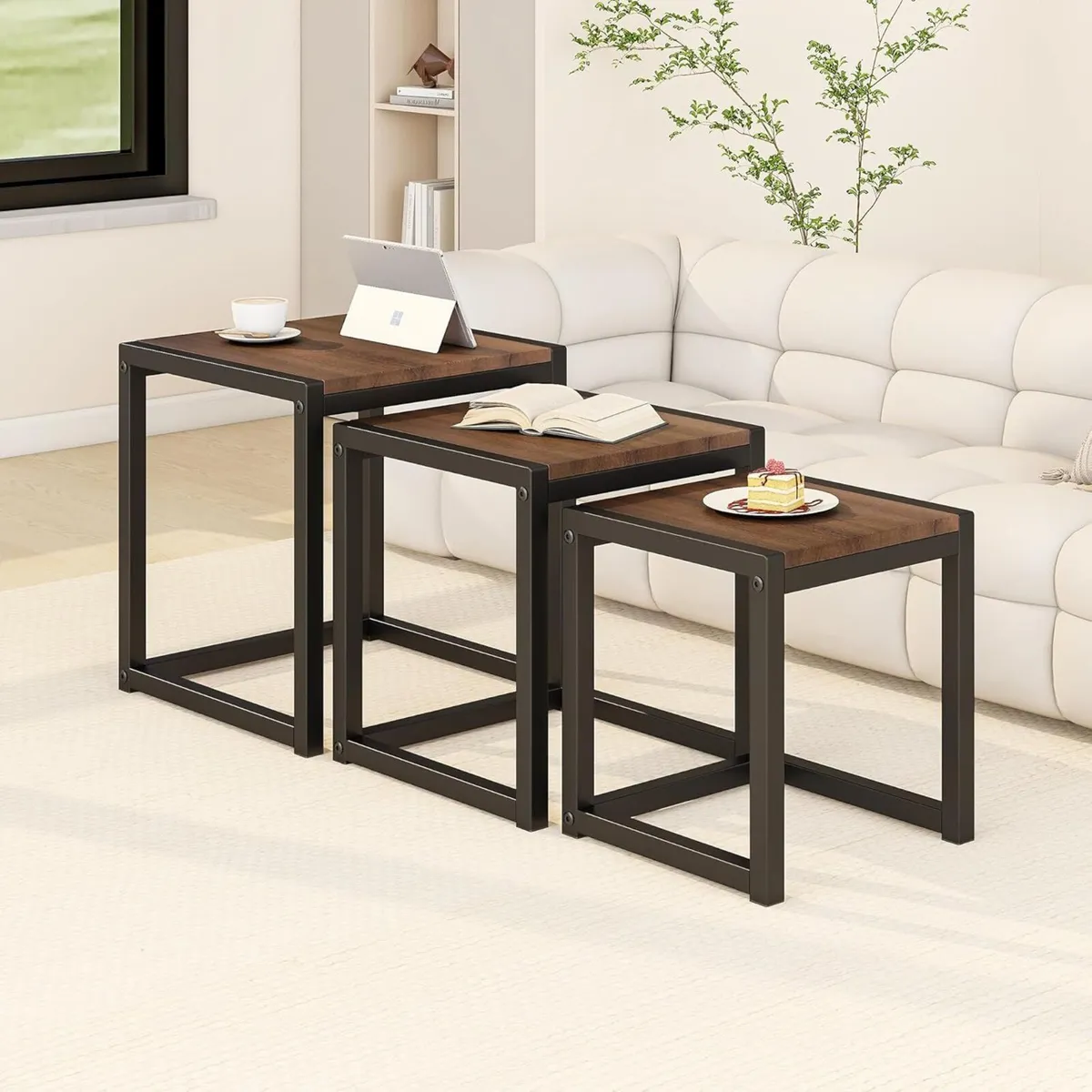 Nesting Coffee Table Set of 3 End Tables Metal - Image 2