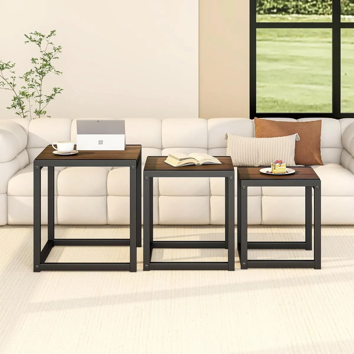 Nesting Coffee Table Set of 3 End Tables Metal - Image 4