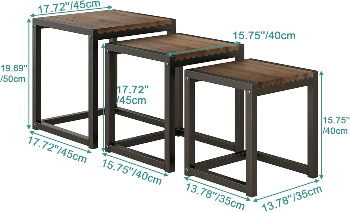Nesting Coffee Table Set of 3 End Tables Metal - Image 3