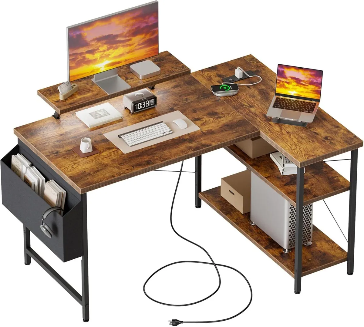 L-shaped desk 100x70cm gaming table with 2 - Image 1