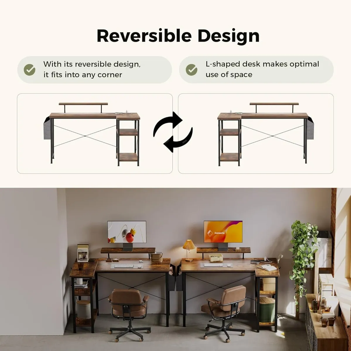L-shaped desk 100x70cm gaming table with 2 - Image 4