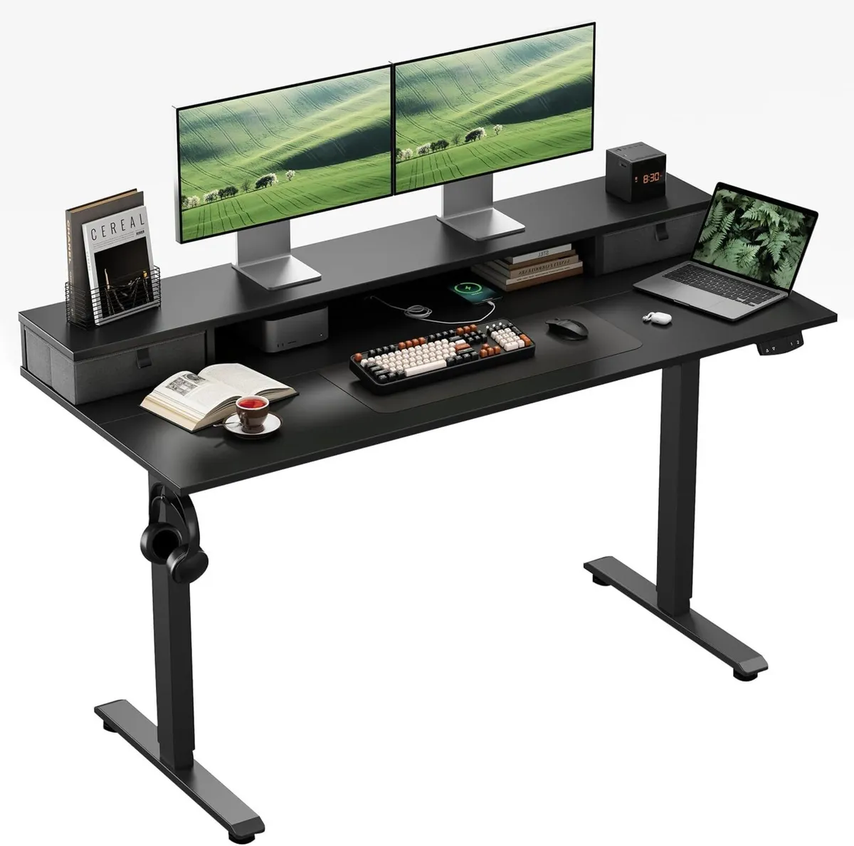 Height-Adjustable Desk with Double Drawers - Image 1