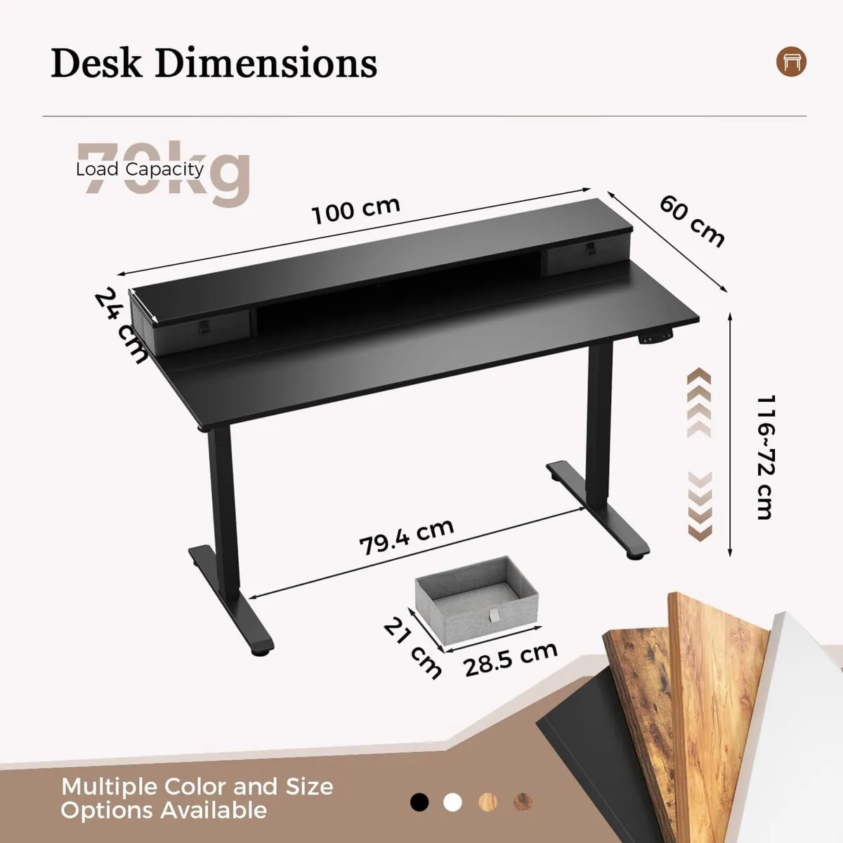 Height-Adjustable Desk with Double Drawers - Image 2