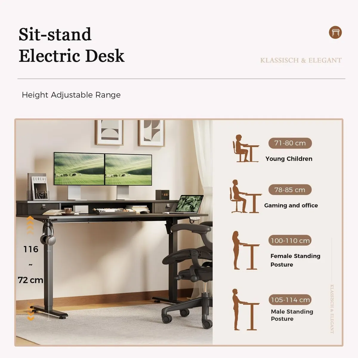 Height-Adjustable Desk with Double Drawers - Image 3