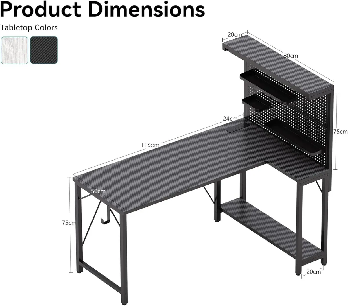 L Shaped Gaming Desk with Pegboard Hutch Shelves - Image 3