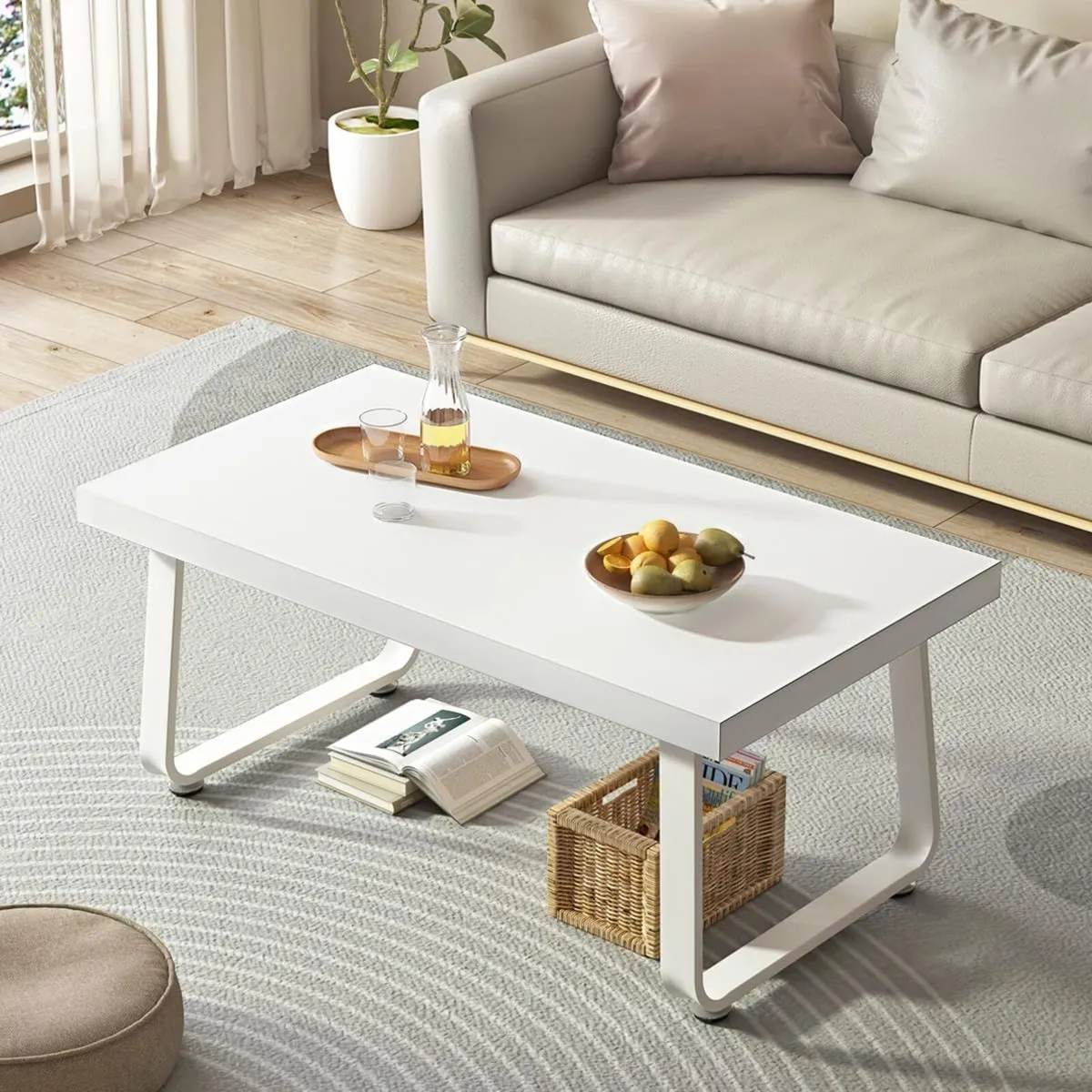 White Coffee Table Modern Wooden Simple Living - Image 1