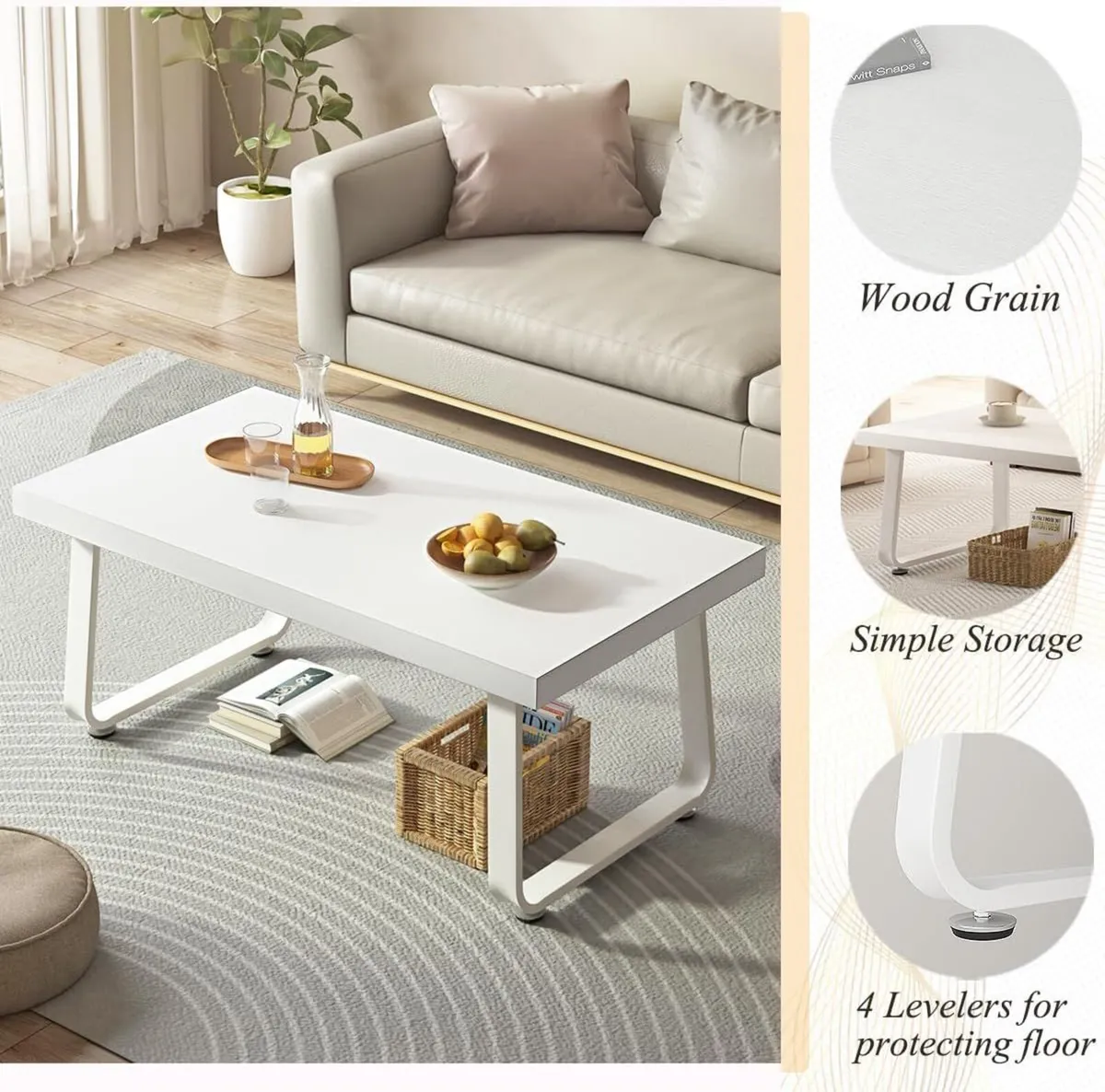 White Coffee Table Modern Wooden Simple Living - Image 3