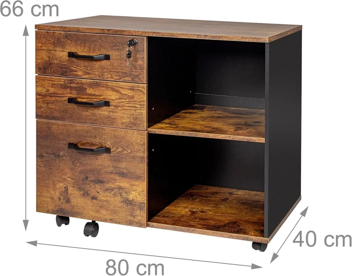 Mobile Filing Cabinet with 3 Drawers 2 Shelves - Image 3