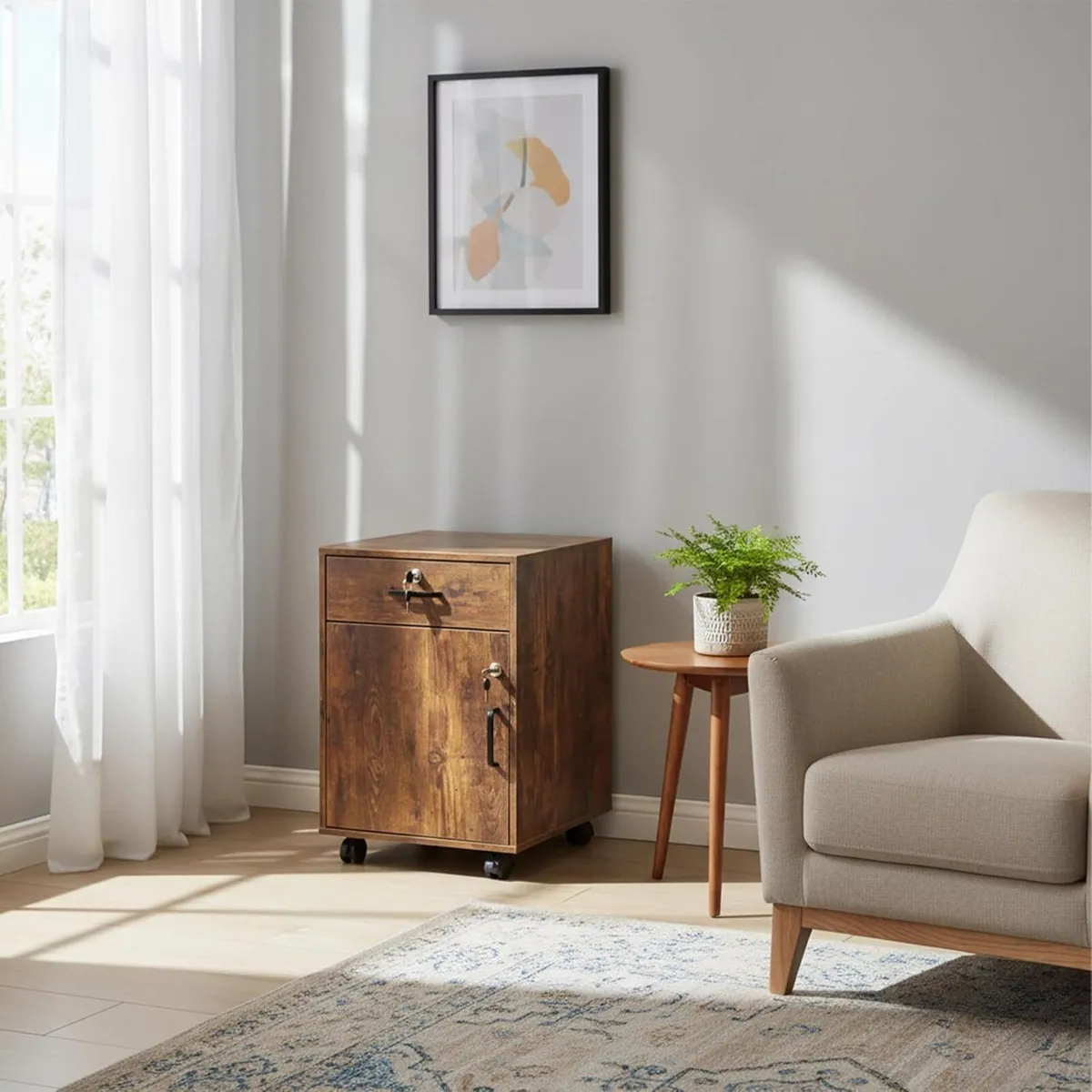 Mobile Pedestal with Lockable Drawers and Castors - Image 2