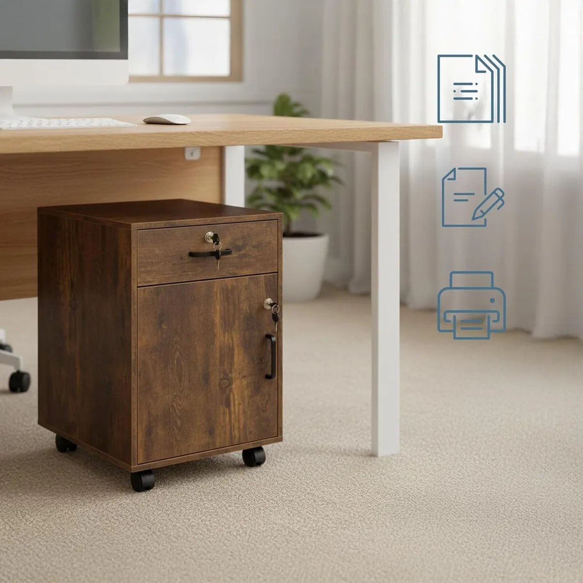 Mobile Pedestal with Lockable Drawers and Castors - Image 4