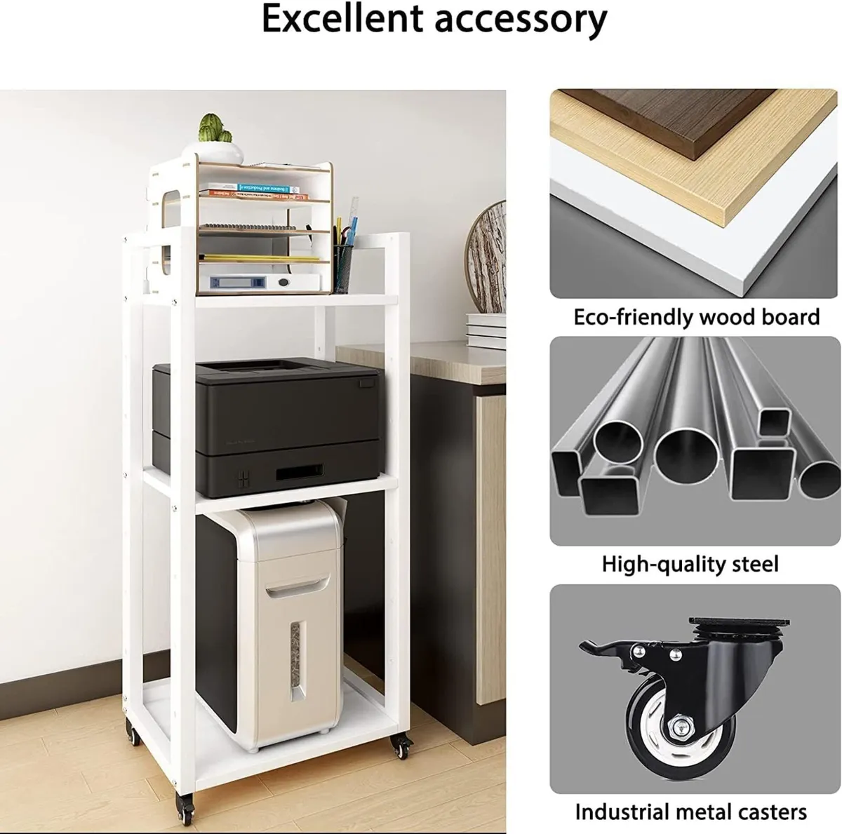 3-Tier Printer Stand with Storage 53x35x101cm - Image 3