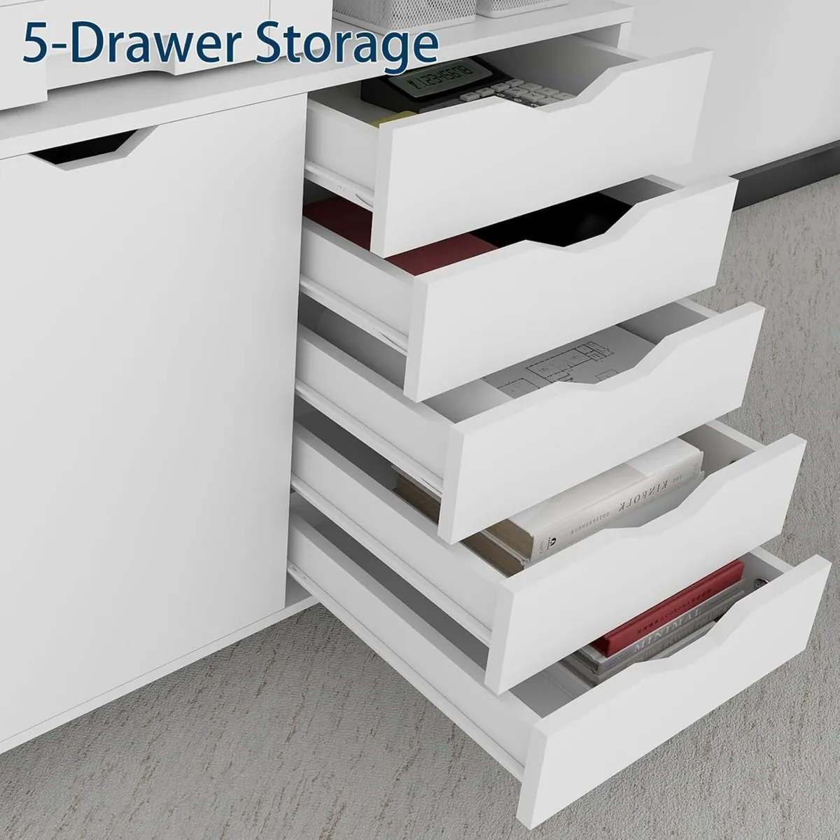 5 Drawer Mobile Filing Cabinet With Door Wooden - Image 4