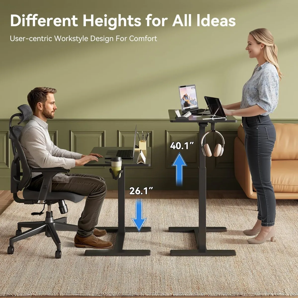Mobile Standing Desk Pneumatic Adjustable Height - Image 4