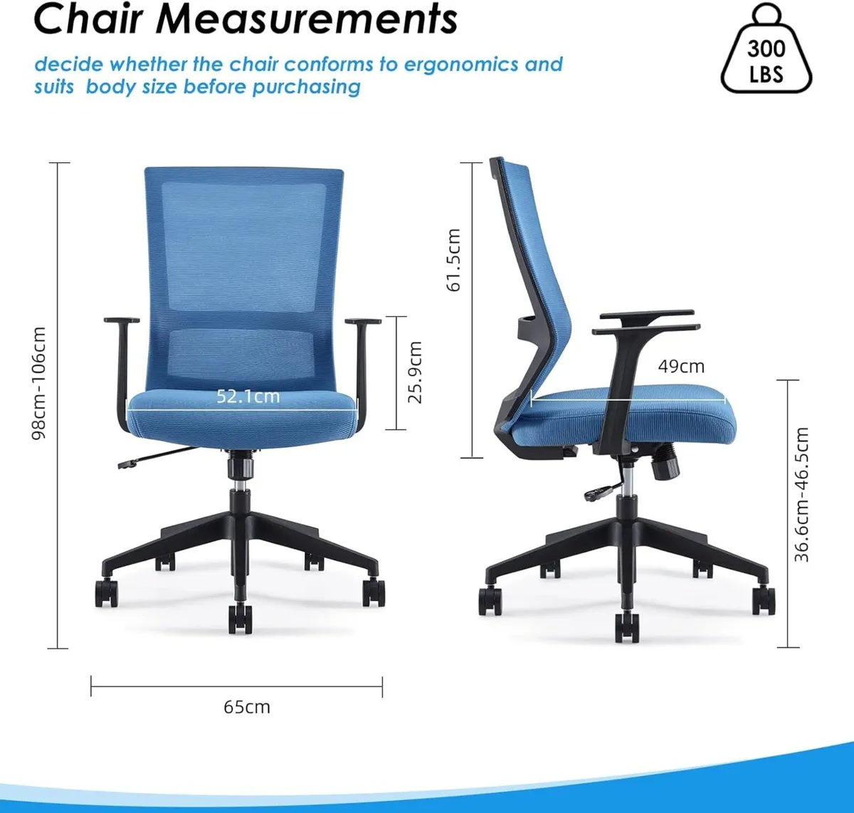 Ergonomic Office Chair - Mesh Mid-Back Desk with - Image 2