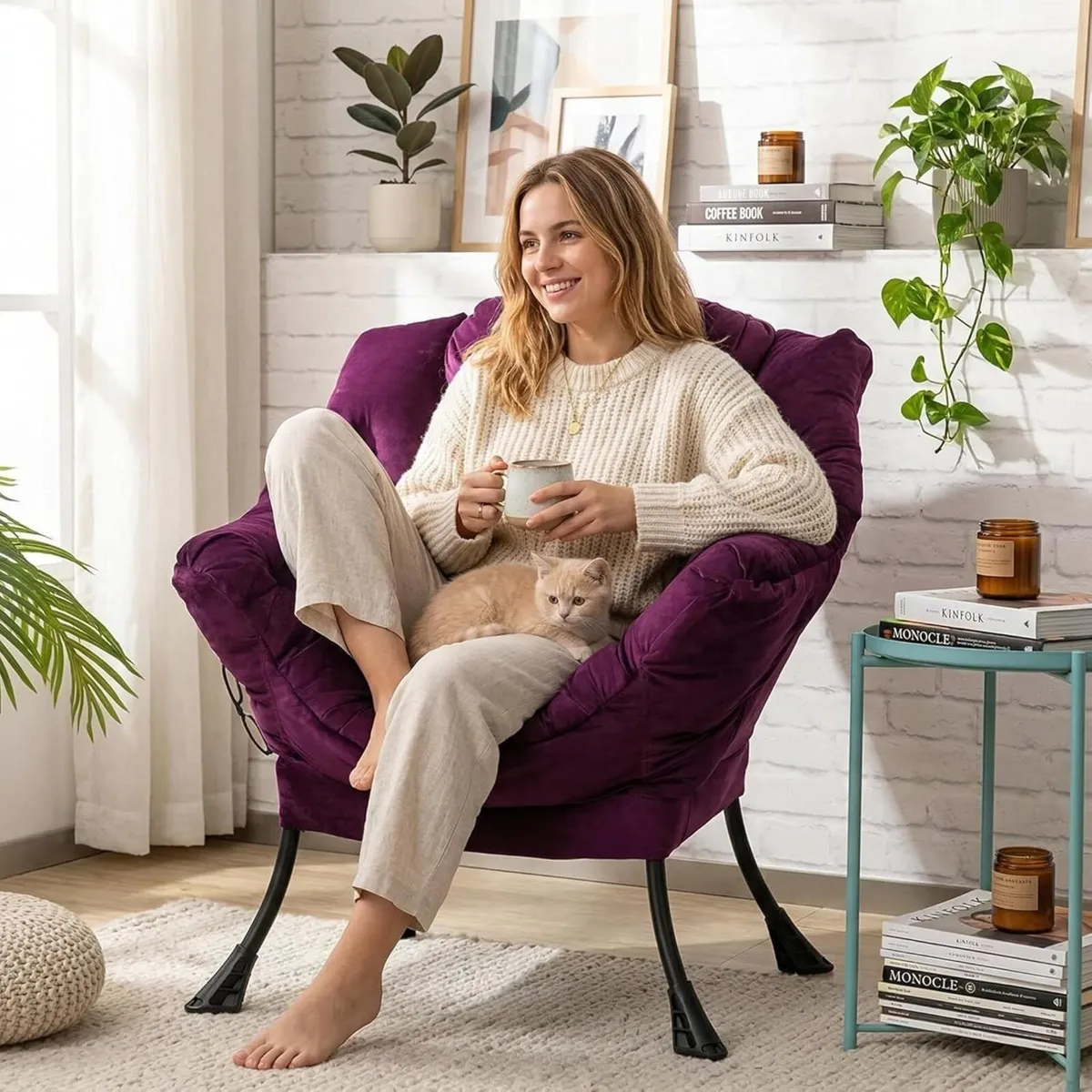 Velvet Armchair Comfy Living Room Reading Chair - Image 2