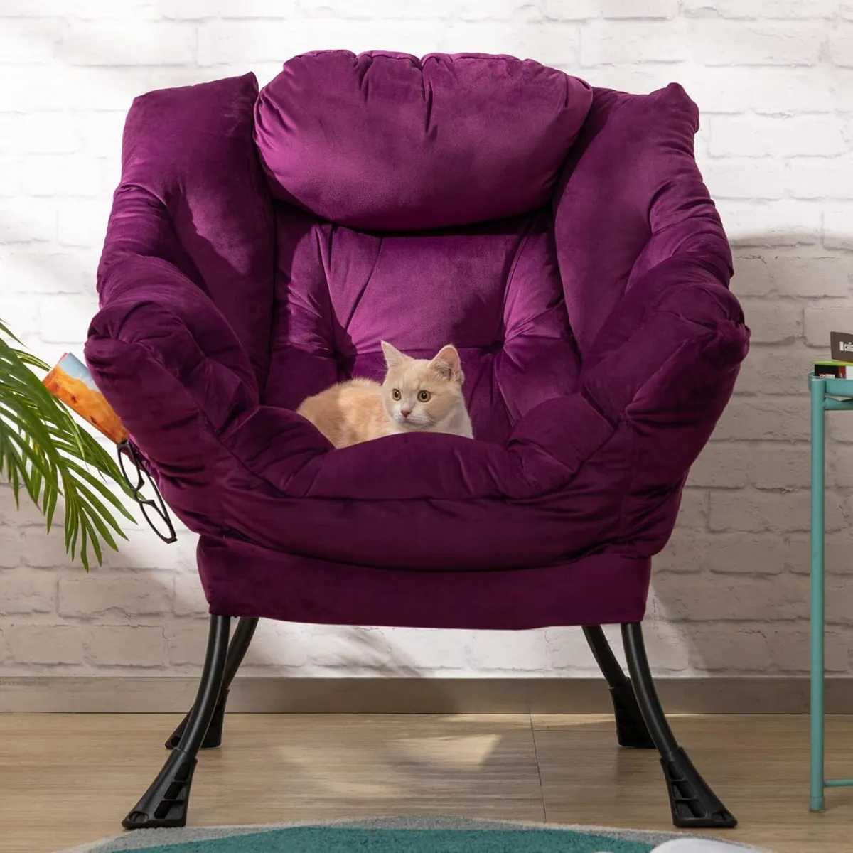 Velvet Armchair Comfy Living Room Reading Chair - Image 4