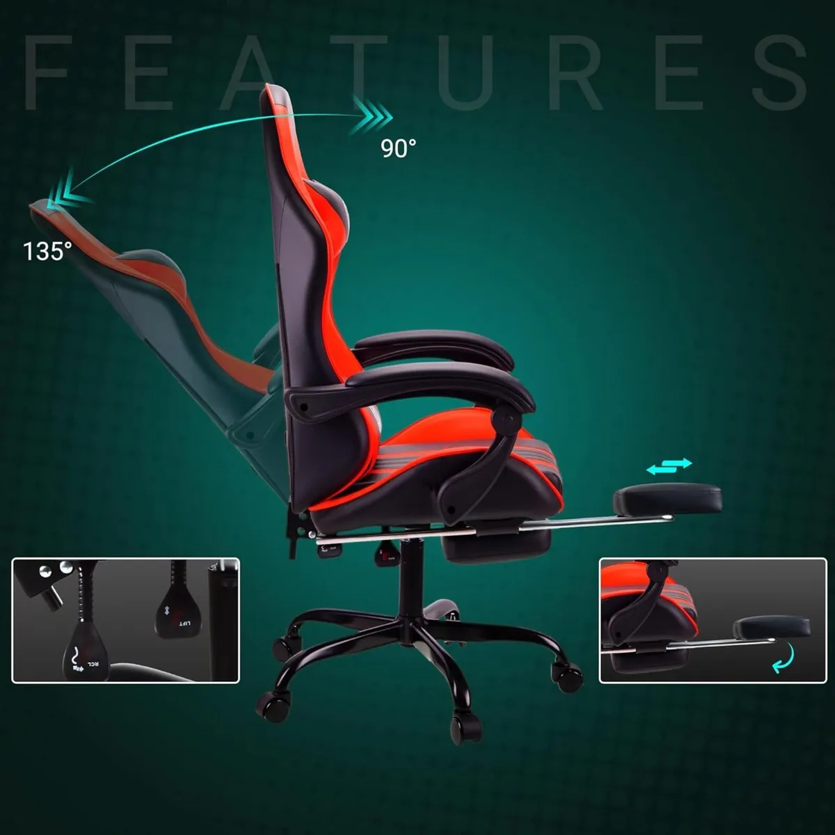 Gaming Chair with Footrest Lumbar Support - Image 4