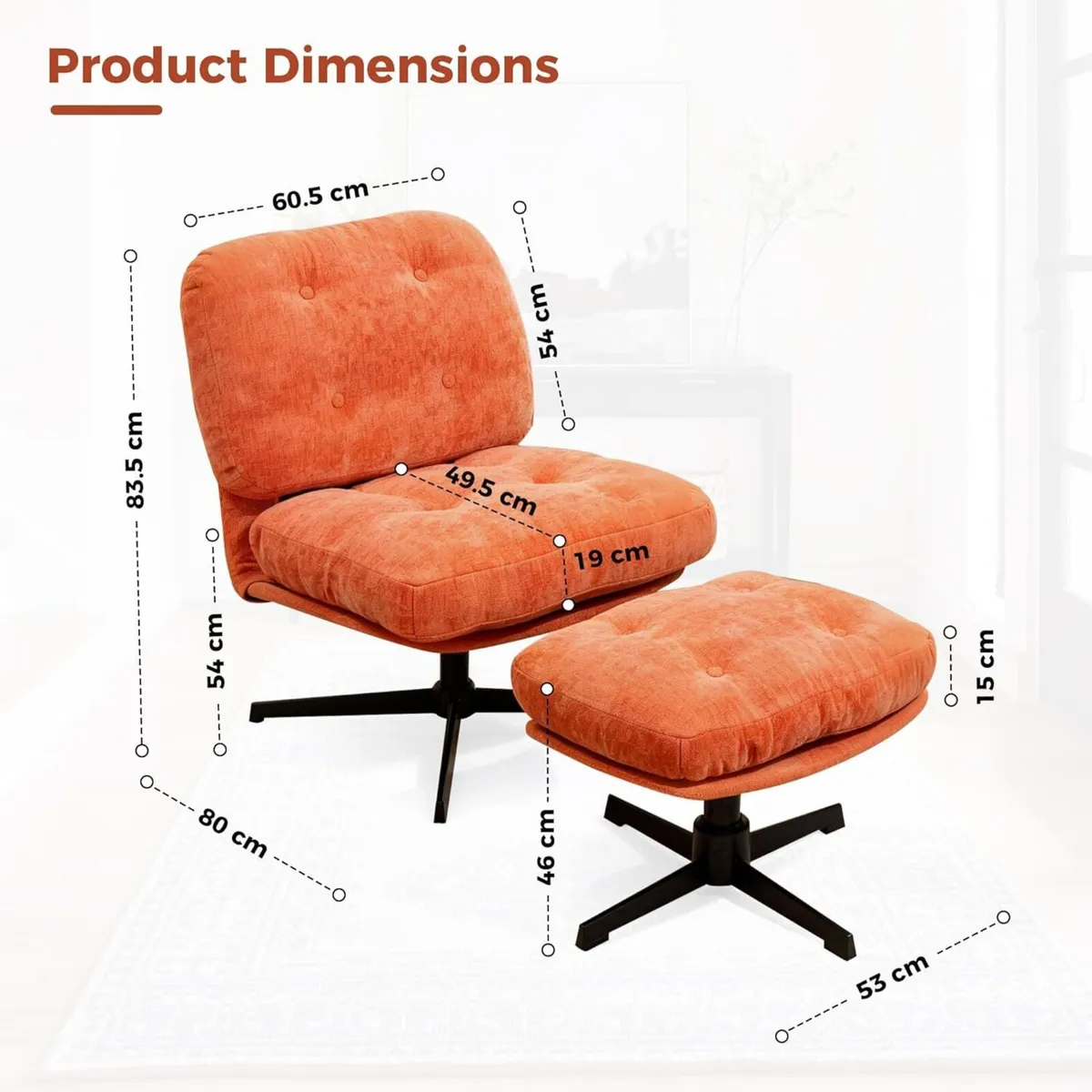 Foldable Armchair with Footstool Chenille Accent - Image 2