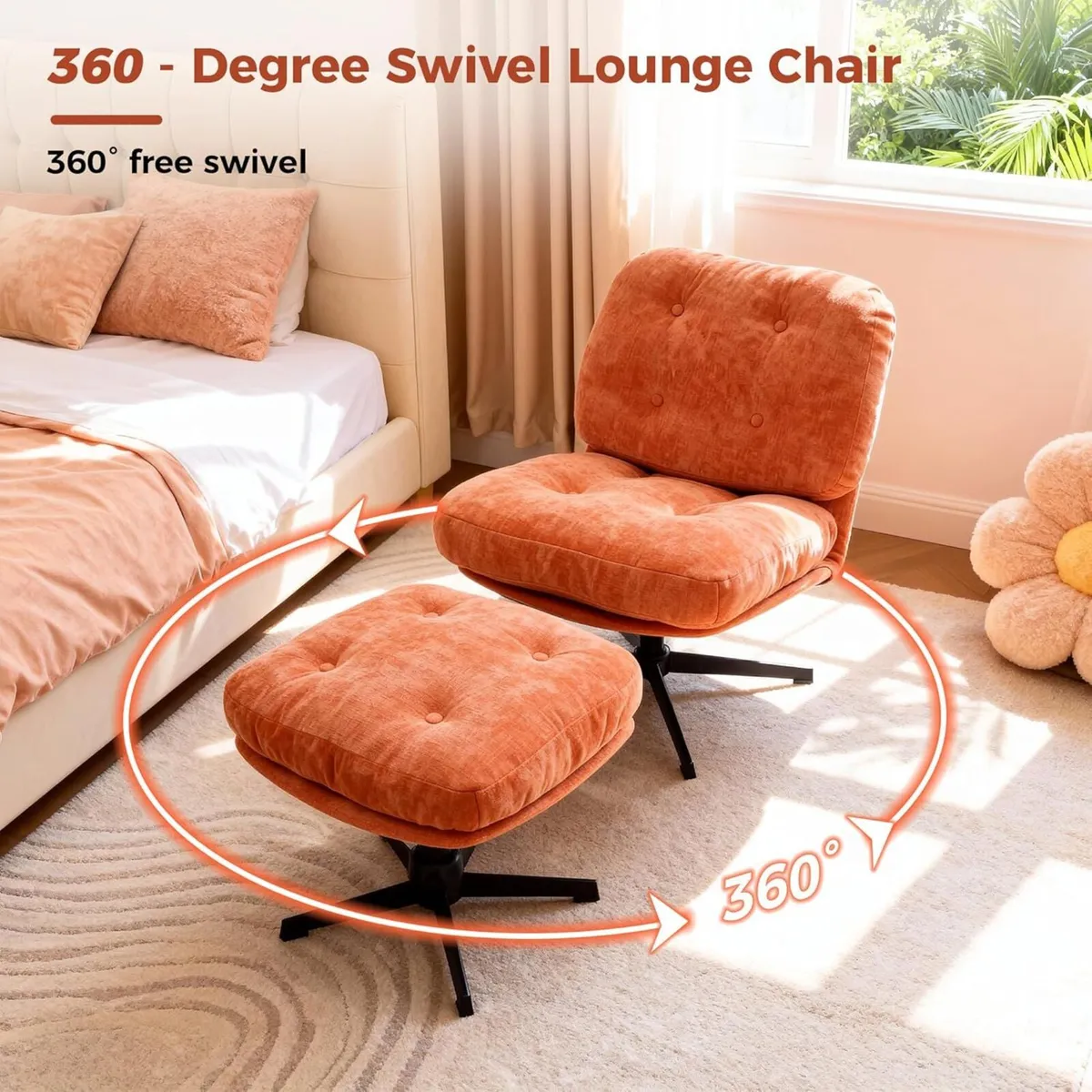 Foldable Armchair with Footstool Chenille Accent - Image 4