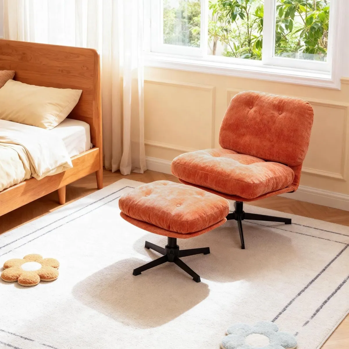 Foldable Armchair with Footstool Chenille Accent - Image 3