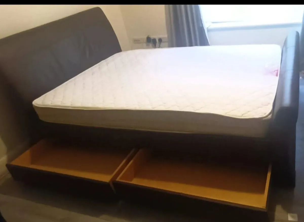 Leather brown double bed base - Image 2