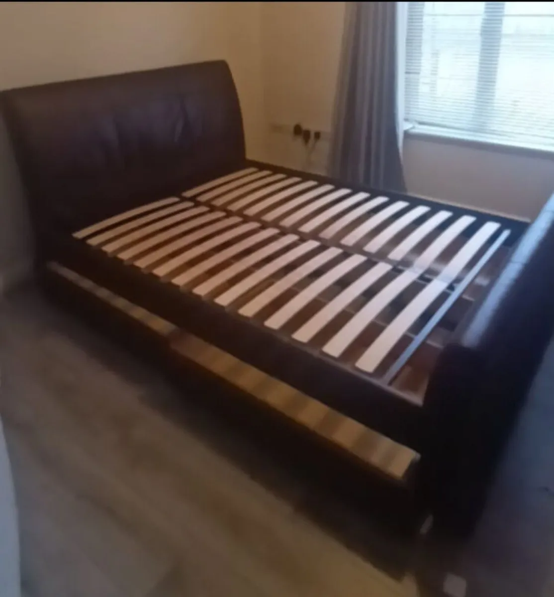 Leather brown double bed base - Image 1