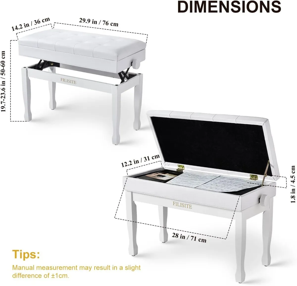 Duet Piano Bench with Storage Wooden Stool - Image 3