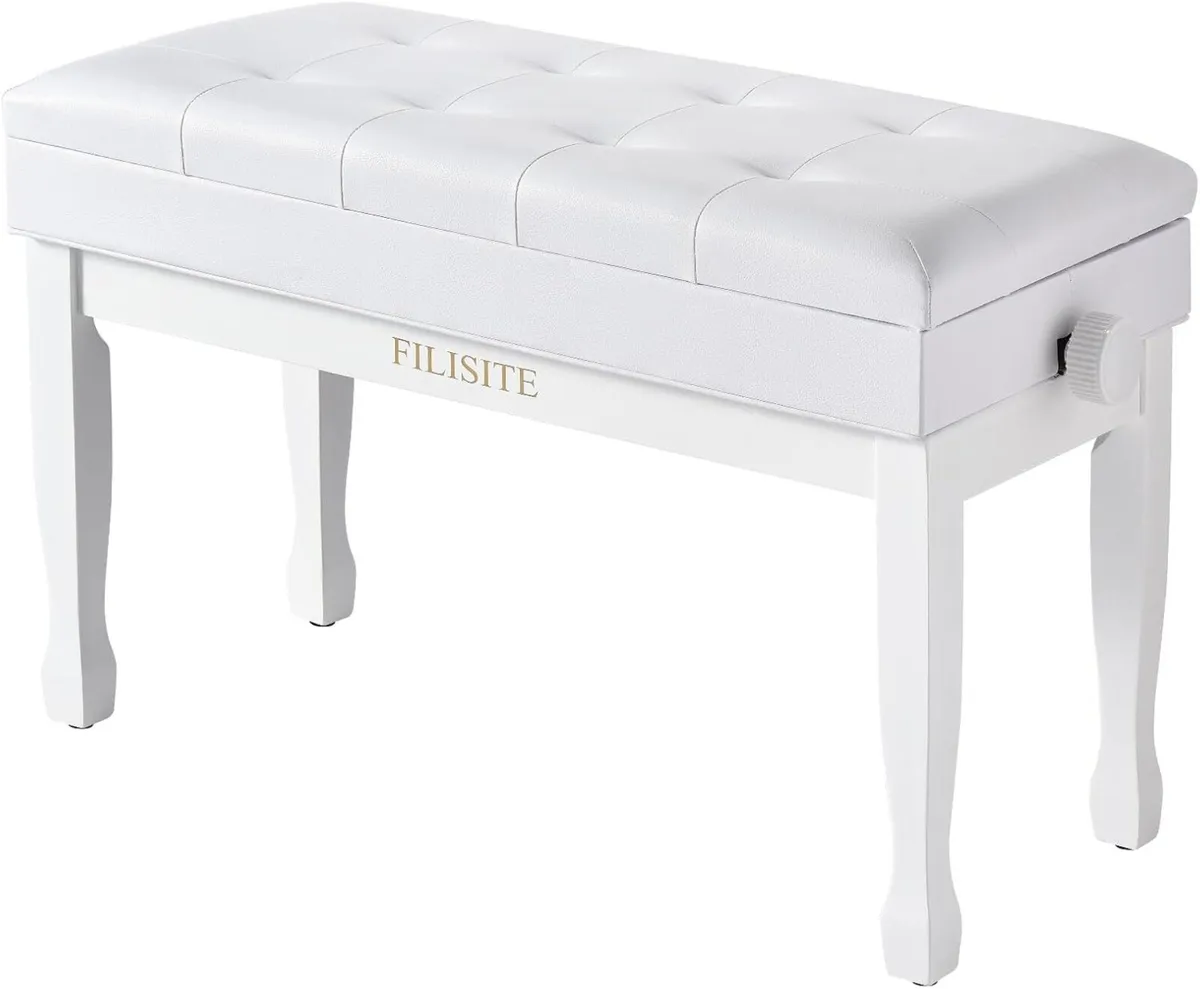 Duet Piano Bench with Storage Wooden Stool - Image 1
