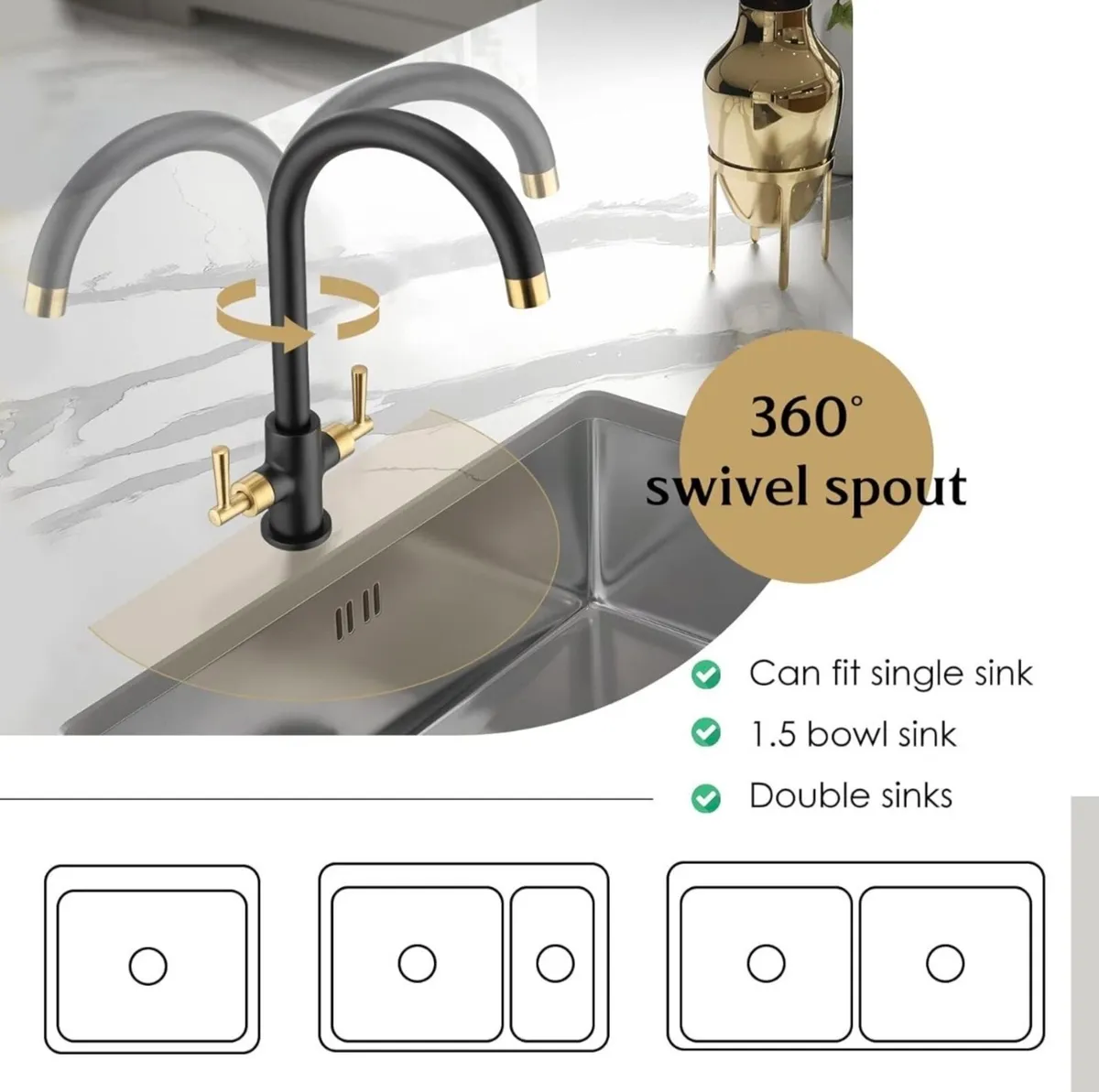Black and gold kitchen tap - Image 2
