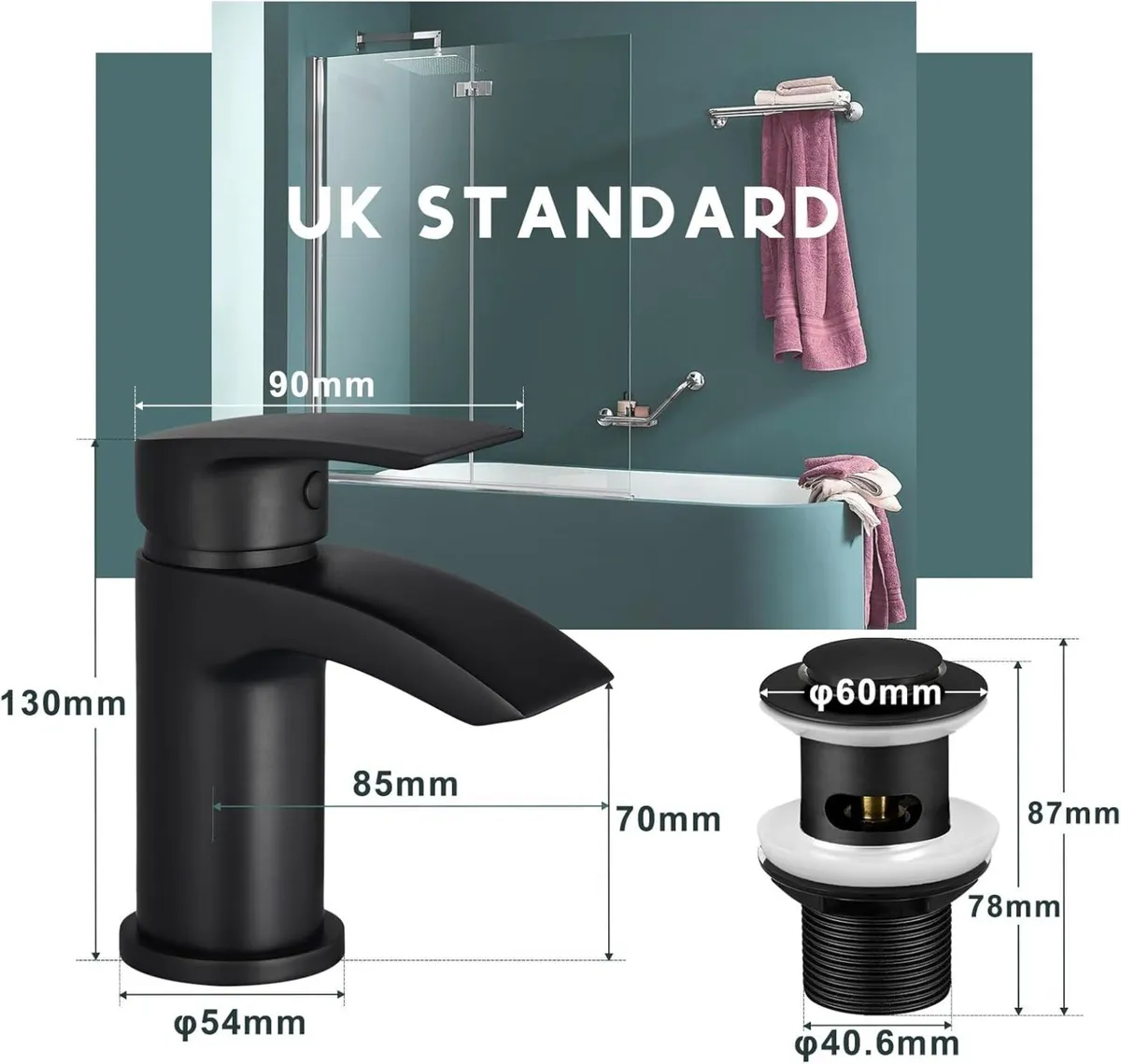 Bath and Basin Mixer Taps Set with Pop up Slotted - Image 2