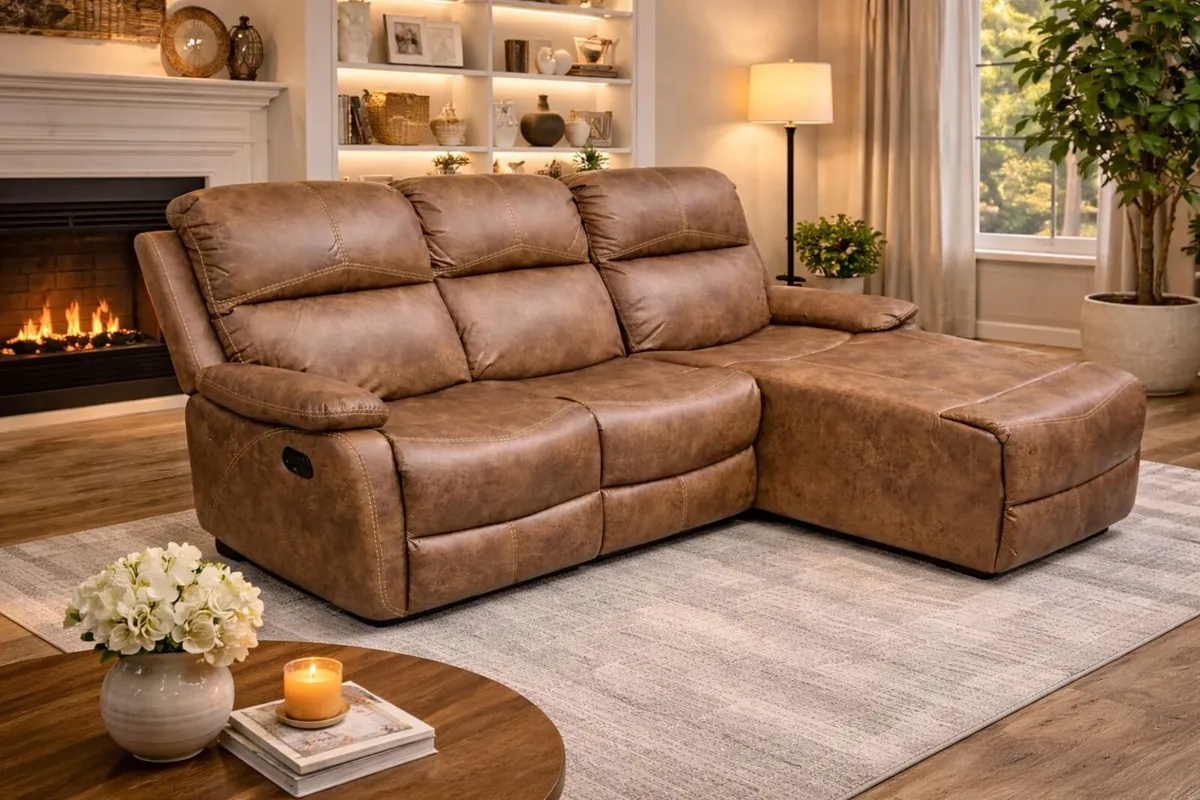 New Athens On Sale Brown Fabric Recliner Corner