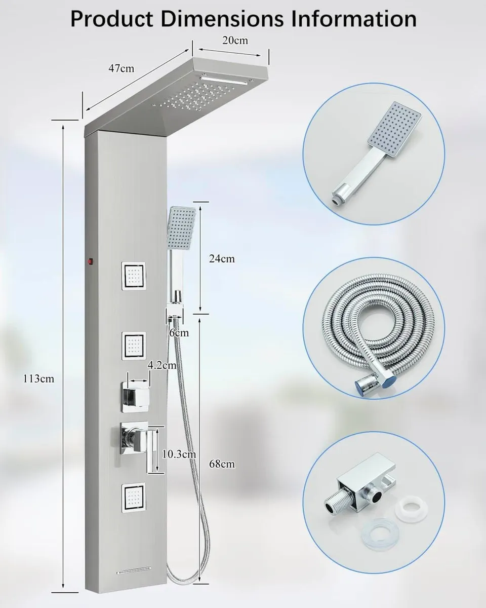 Brushed Stainless Steel Shower Panel System with - Image 2