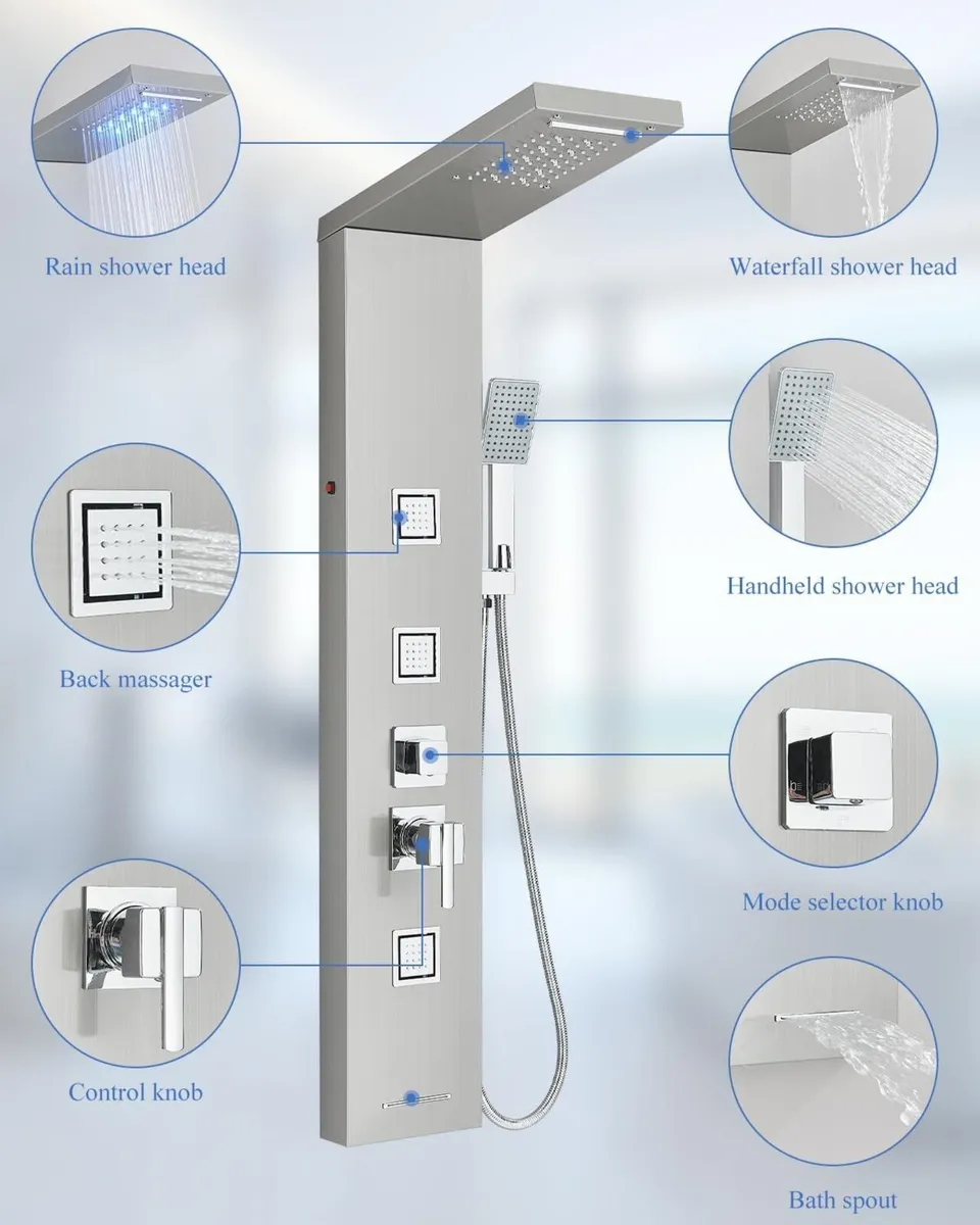 Brushed Stainless Steel Shower Panel System with - Image 3