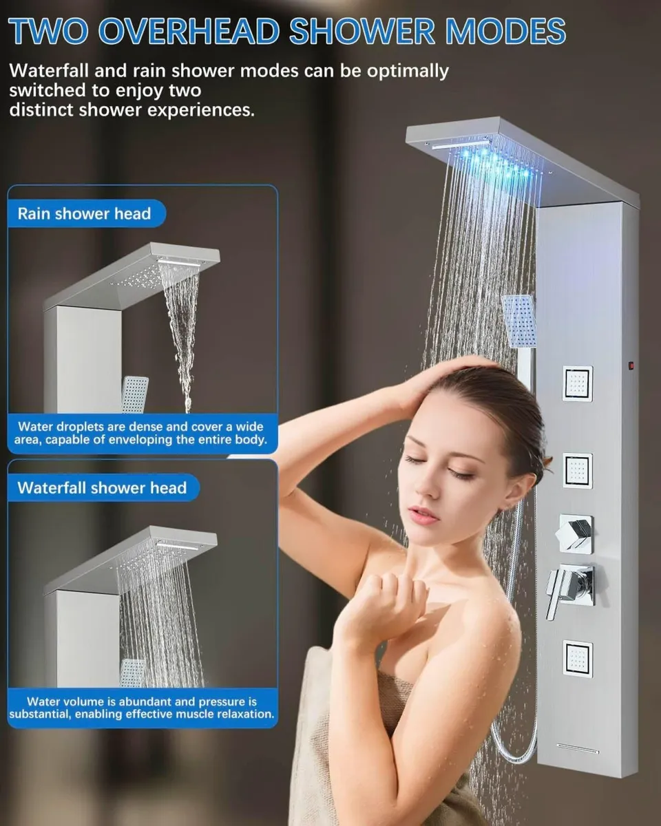 Brushed Stainless Steel Shower Panel System with - Image 4