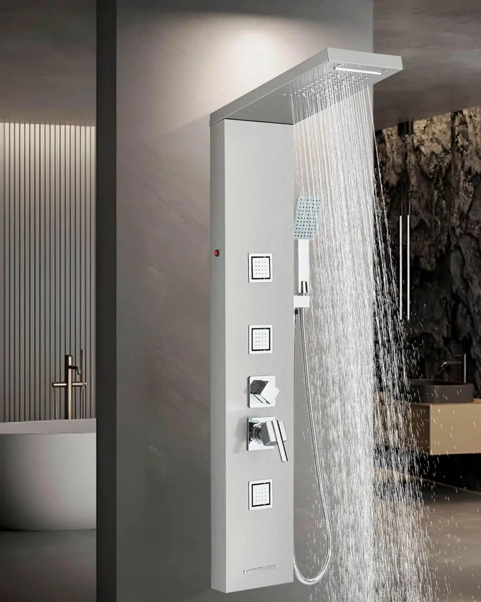 Brushed Stainless Steel Shower Panel System with - Image 1