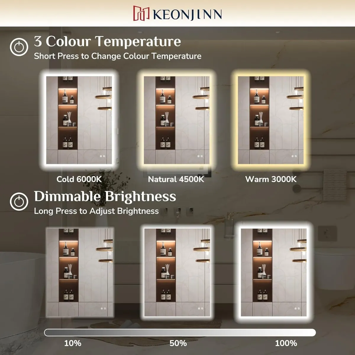 Bathroom Mirror with LED Lights 60x80cm Illuminate - Image 3