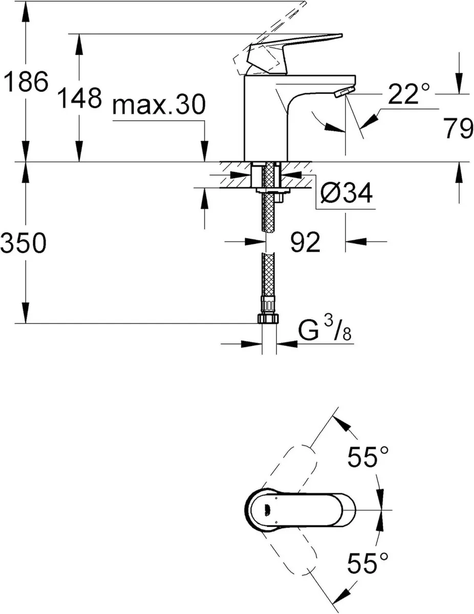 Eurosmart Cosmopolitan - Bathroom Basin Mixer Tap - Image 3