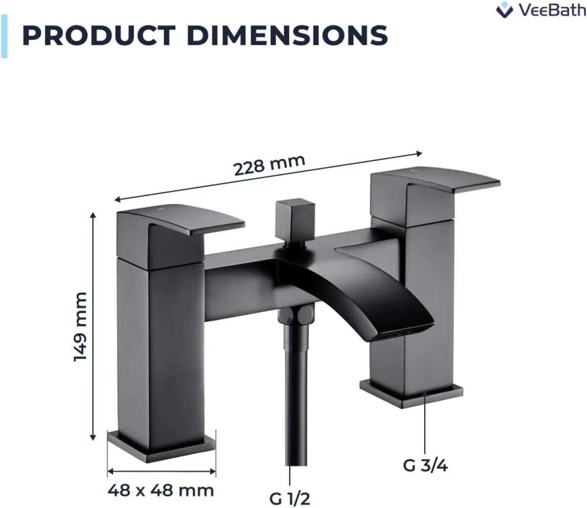 Tidal Square Bath Shower Mixer Tap with Kit – - Image 2