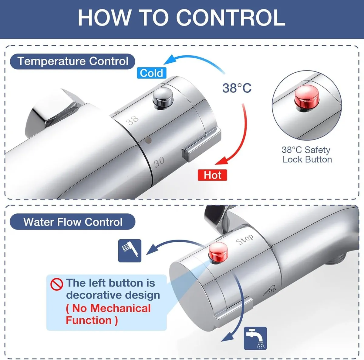 Thermostatic Bath Shower Mixer Exposed Taps Valve - Image 4
