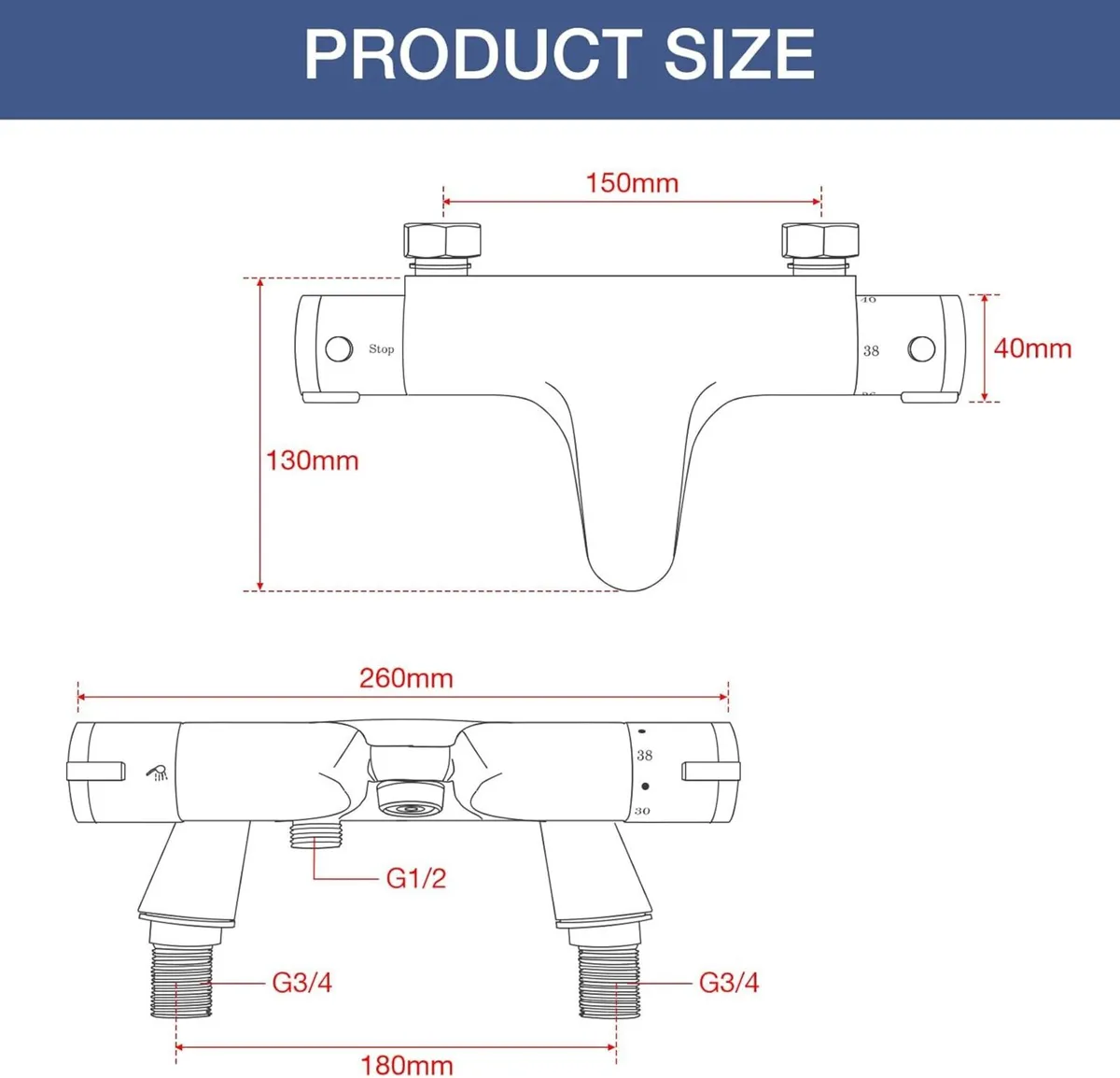 Thermostatic Bath Shower Mixer Exposed Taps Valve - Image 2
